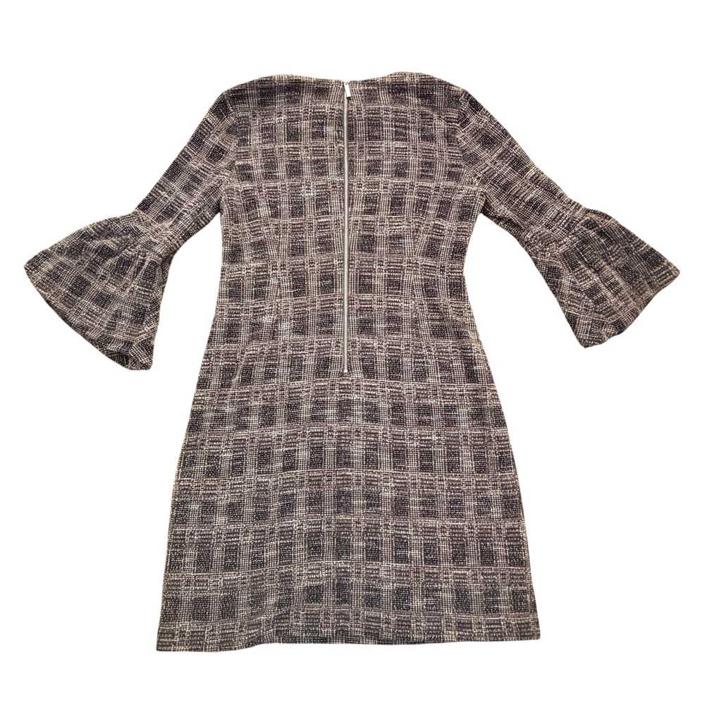 Calvin Klein Dress Women 8 Black White Plaid EUC Bell Sleeve Back Zip CD8PB86L - Picture 5 of 9